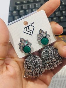Green Stone Jhumka Earrings