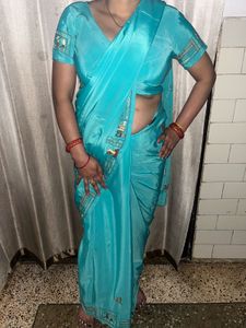 Elegant hot crepe Blue Saree