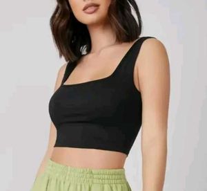 Black Square Neck Crop Top