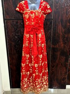 Retro Red Partywear Embellished Dress❣️