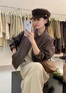 Brown Faux Leather Bomber Jacket