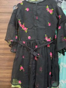 Black Embroidered Frock With Roses