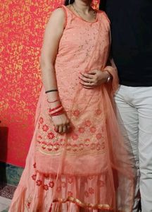 Attached Flared Dress With Dupatta