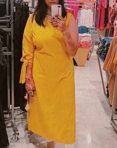 Ethnic Beautiful Yellow Mustard Kurta With Tie Up