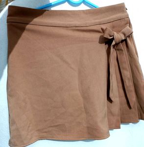 Camel Faux Suede Wrap Mini Skirt