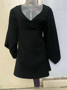 Korea Black Wrap Dress with Kimono Sleeves