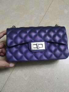 Purple Quilted Jelly Chain Bag...