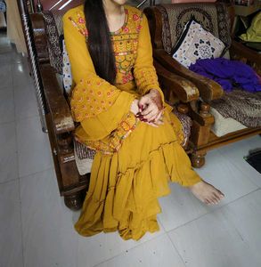 3 Pieces Mustard Garara Suit Set