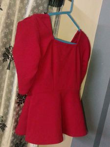 Red Peplum Top - Statement Sleeves