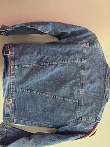 Denim Jacket with Striped Sleeves