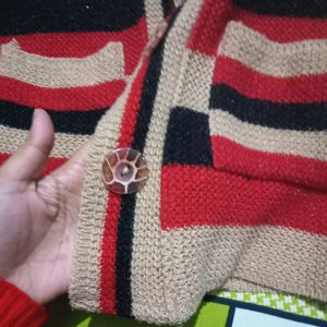 Women Red Striped Winter Sweater