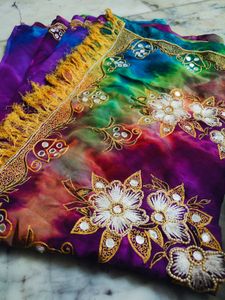 Multi Color Very Beautiful Saree Moti Work
