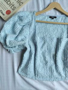 ELA Powder Blue Textured Crop Top