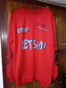 Red Graphic Print Oversized Sweatshirt L Size