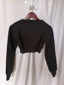 Black Cropped Button-Up Cardigan