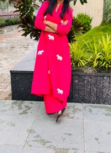 Pink Elephant Print Kurta Set