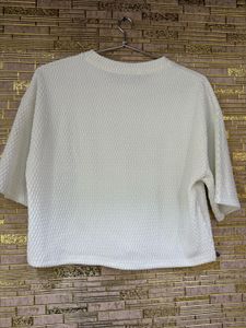 White Textured Crop Tshirt