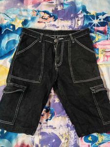Zara Black Cargo Denim Shorts