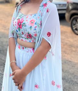 3 Piece Traditional Wear White Floral Print Dress