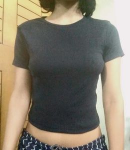 Rib Knitted Navy Blue Tee