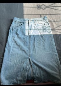 Denim Midi Skirt with Slit