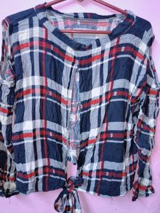 Checkered Tie-Front top