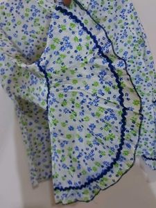 White Printed Bell Sleeves Shirt Style Top