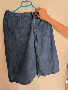 Denim Button-Front Skirt