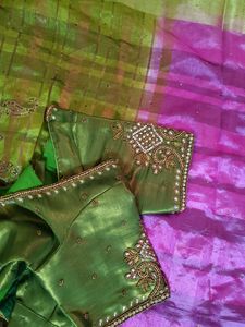 Pink Saree With Work Blouse