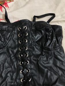 Black Corset Leather Crop Top