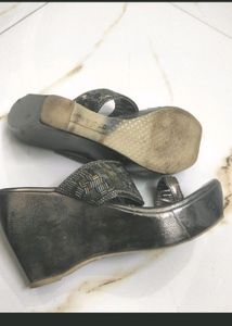 Silver Beaded Thong Heels