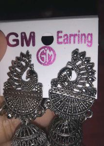 Silver Peacock Jhumka Earring