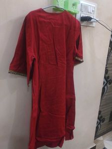 Red Embellished Kurta