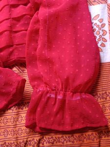 Red Colour Crop Top With Long Sleeve.