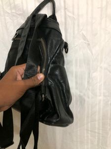Black Leather Classic Backpack