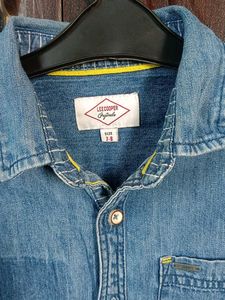 Denim Button-Up Shirt with &#39;08&#39; Graphic