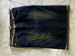 Combo Of Denim Skirt And Woolen Baby Pink Crop Top