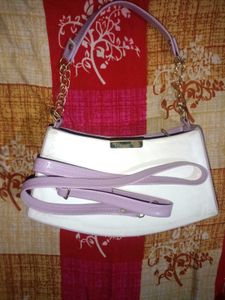 White & Lavender Shoulder & Sling Bag With strap