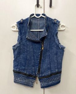 Studded Denim Zipper