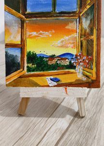 Window sunset view painting