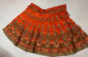 Unstitched Lehenga Orange With Rose Flowers Leheng