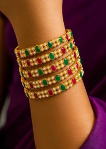 Elegant Gold-Tone Bangles with Pearls &amp; Gemstones