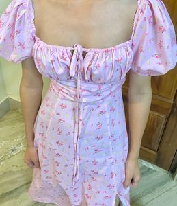 Pink Floral Puff Sleeve Dress