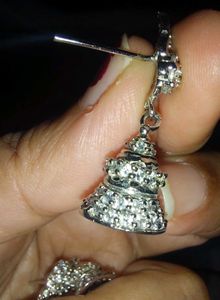 Pure silver jhumkas with zirconia