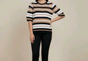 Knitted Striped Short Sleeve Top