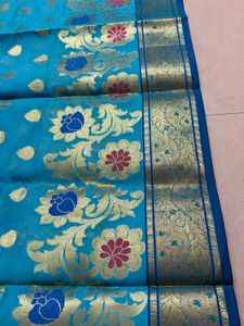Blue kathpadar Blend Saree