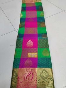 Rose With Green Emboss Silk Saree .