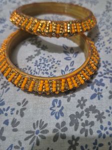 Orange Beaded Bangles (Set of 2)