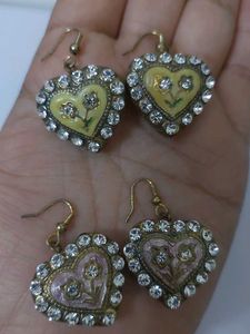 Heart Shaped🩷💛 Lakh Rhinestone Earrings