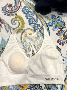 Nautica White Lace-Back Sports Bra - Size M